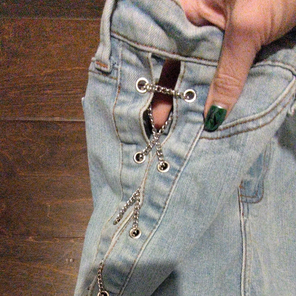 Light Wash Skinny Jeans with Side Eyelet Detail by